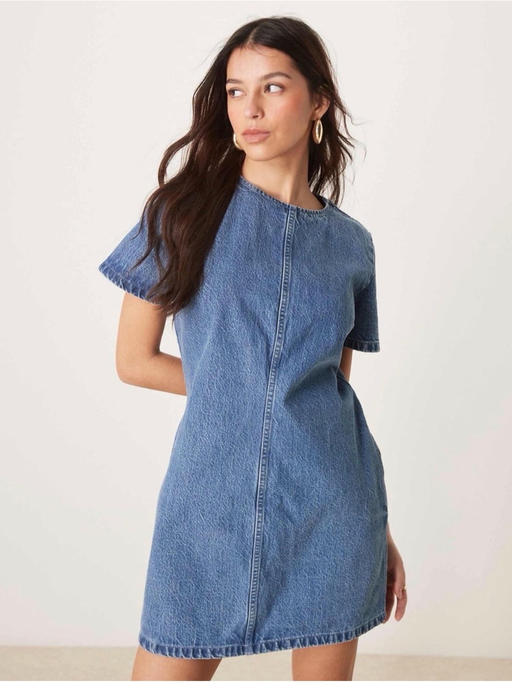 Abercrombie & Fitch Washed Blue Short-Sleeve Denim Mini Dress